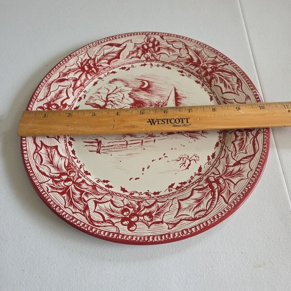 Vintage Christmas Church Tin Plate Restoration Hardware Decorative Red White 03